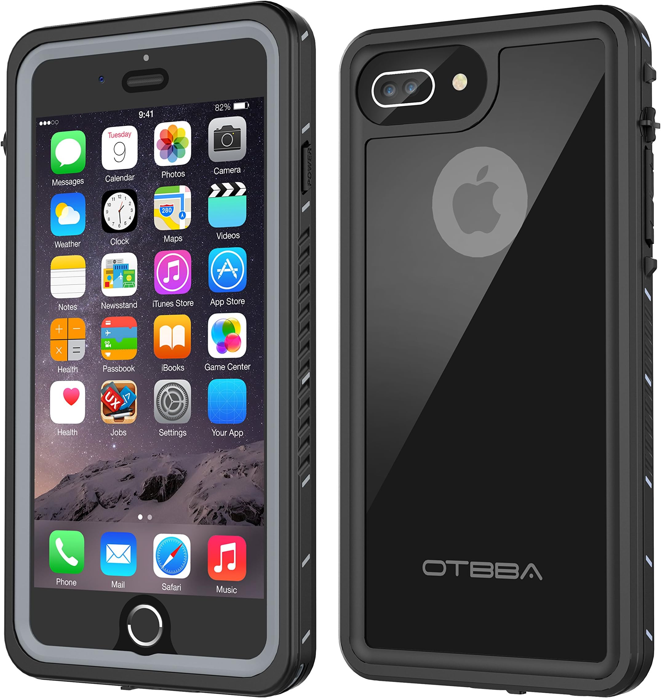 OTBBA iPhone 7 Plus/8 Plus Waterproof Case, Underwater Snowproof Dirtproof Shockproof with Touch ID Full Sealed Cover Waterproof Case for iPhone 7 Plus/8 Plus-5.5in (Black)