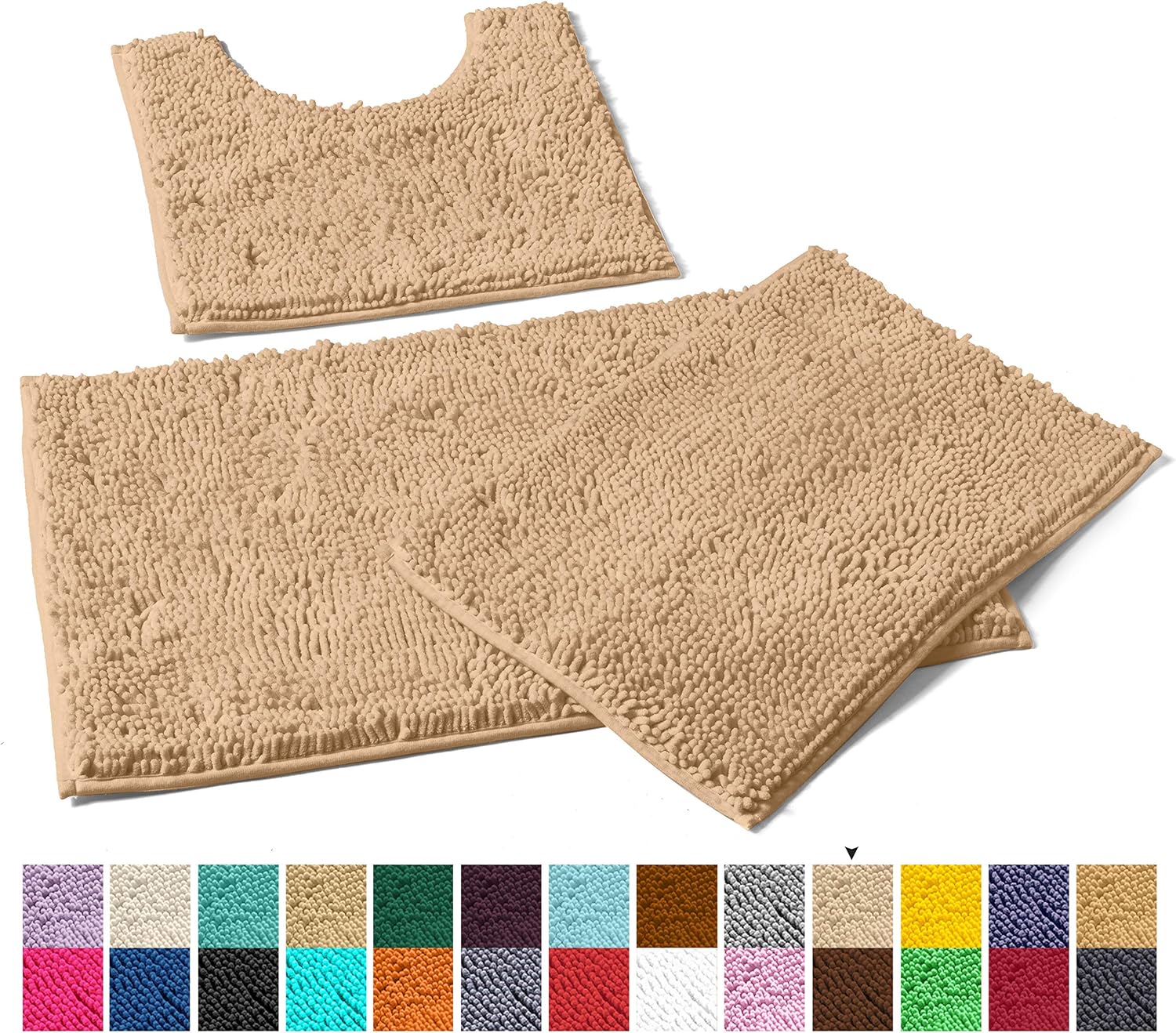 LuxUrux Bathroom Rugs 3 Pieces Set Grey, Non-Slip Shaggy Bathroom Mat Set, Includes U-Shaped Contour Toilet Mat, 20 x 30'' and 16 x 24'' Bath Mat, Machine Washable (3 Pc Set - Style A, Light Grey): Kitchen & Dining