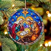 Christmas Nativity Scene Ornament 2025, Holy Family Stained Glass Effect 3.54" Acrylic Ornament, Baby Jesus Ornaments for Christmas Tree Decor - Catholic Religious, Christian Gifts for Women, Friends