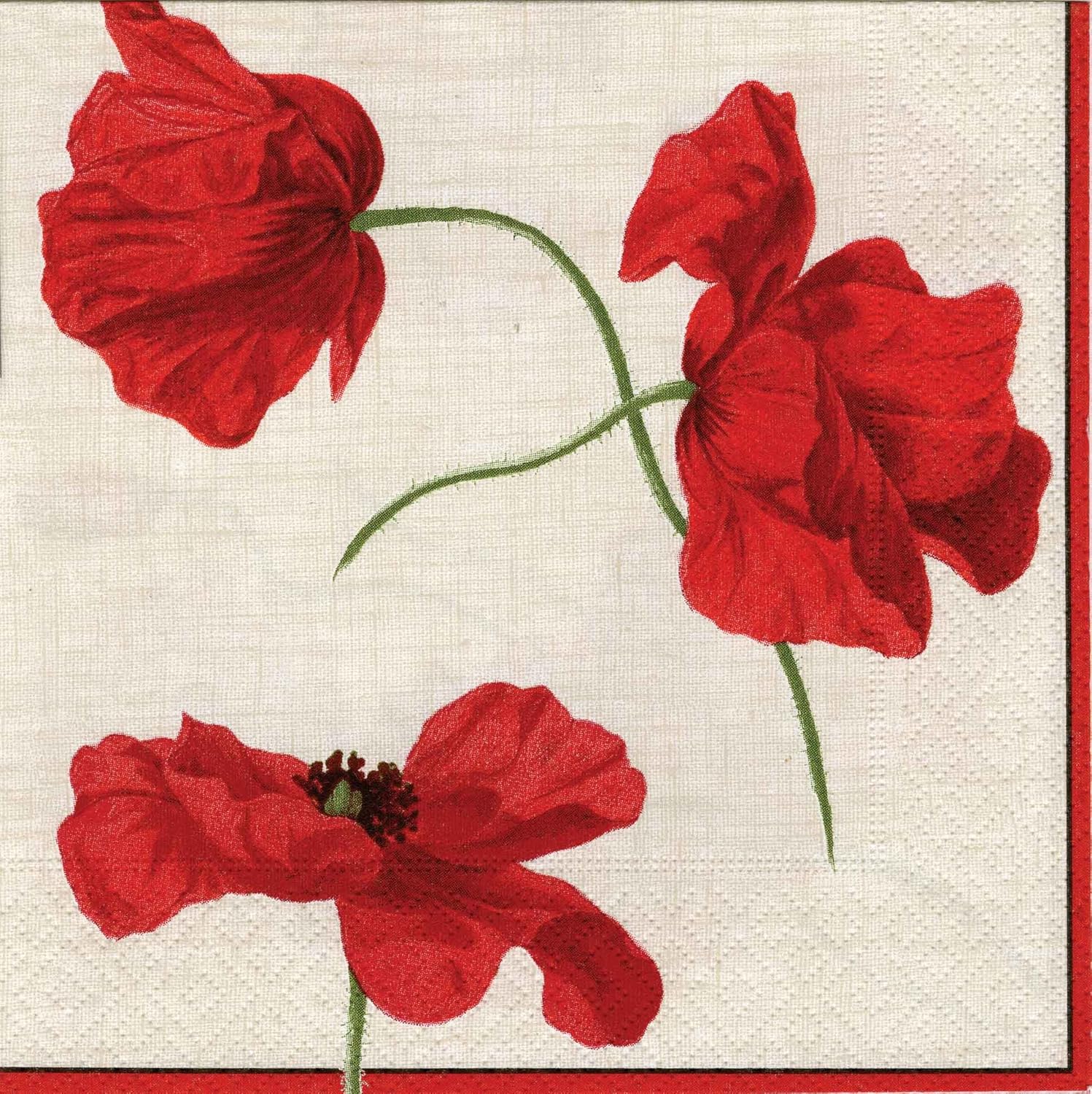 Caspari Dancing Poppies Paper Cocktail Napkins, Pack of 20, Ivory