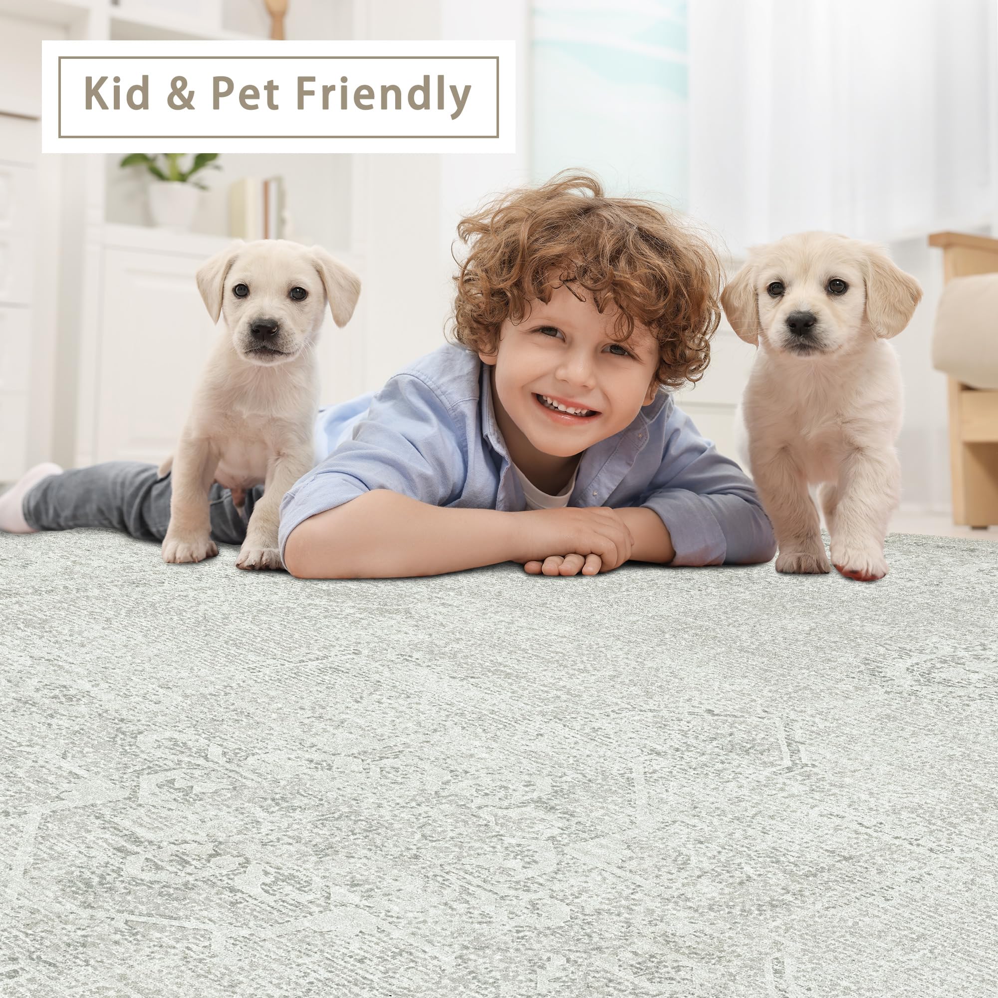 Srugn Washable Rugs 8x10 Area Rugs for Living Room,Bedroom,Dining Room- Large Ultra Soft Faux Wool Retro Carpets,Non Slip&Non-Shedding Low Pile Vintage Carpet for Home Office,Concrete Grey