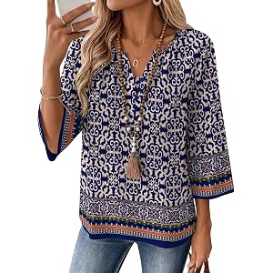 AKEWEI Womens 3/4 Sleeve Tops V Neck Linen Blouse Button Down Shirts for Women Dressy Casual 2026