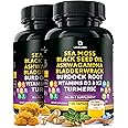 LetaGreen Sea Moss Black Seed Oil Ashwagandha Bladderwrack Burdock Turmeric & Vitamin C, D3, K2 with ACV Elderberry Manuka Honey Dandelion Yellow Dock Iodine Chlorophyll 240 Count