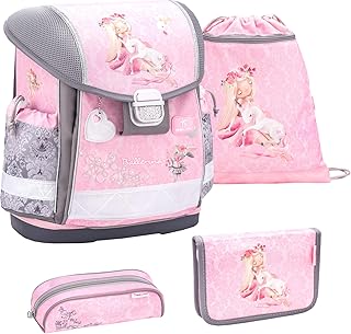 Belmil Schulranzen Set 4 - teilig ergonomischer Schulranzen Mädchen 1. klasse 2. klasse 3. klasse - Super Leicht 860-950 g/Grundschule/Ballerina, Tänzer/Rosa, Pink (403-13 Ballerina)