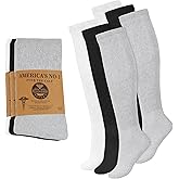6 Pairs Diabetic Knee High Socks for Men, Over the Calf, Premium Cotton Comfortable Fit.