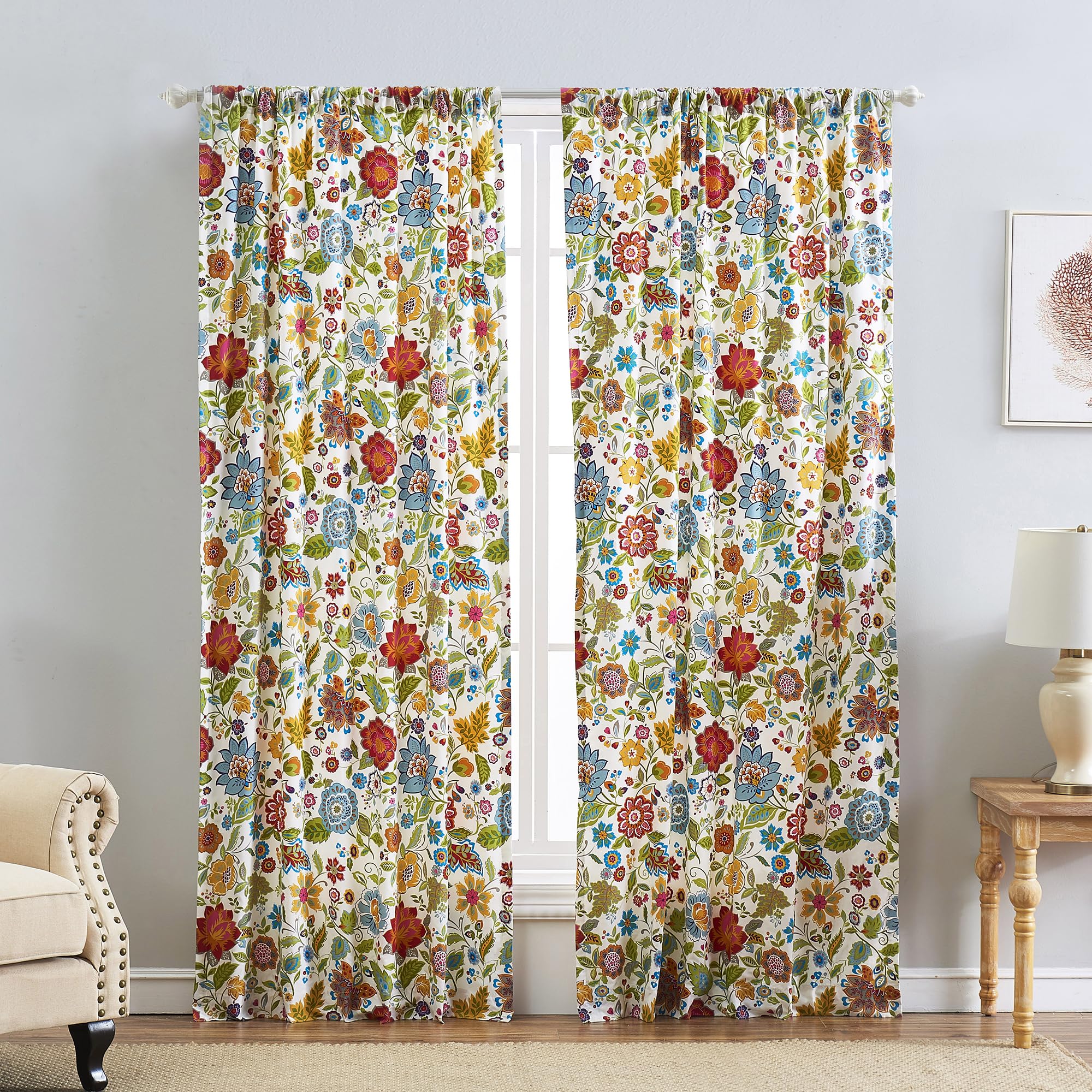 Greenland Home Astoria Curtain Panel Pair, 63-inch L, White