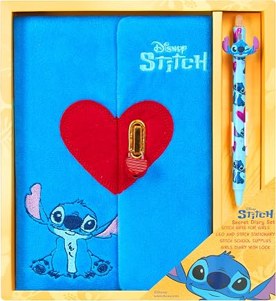 Disney Stitch Gifts Notebook and Pen Set A5 Hardcover Journal with Lock