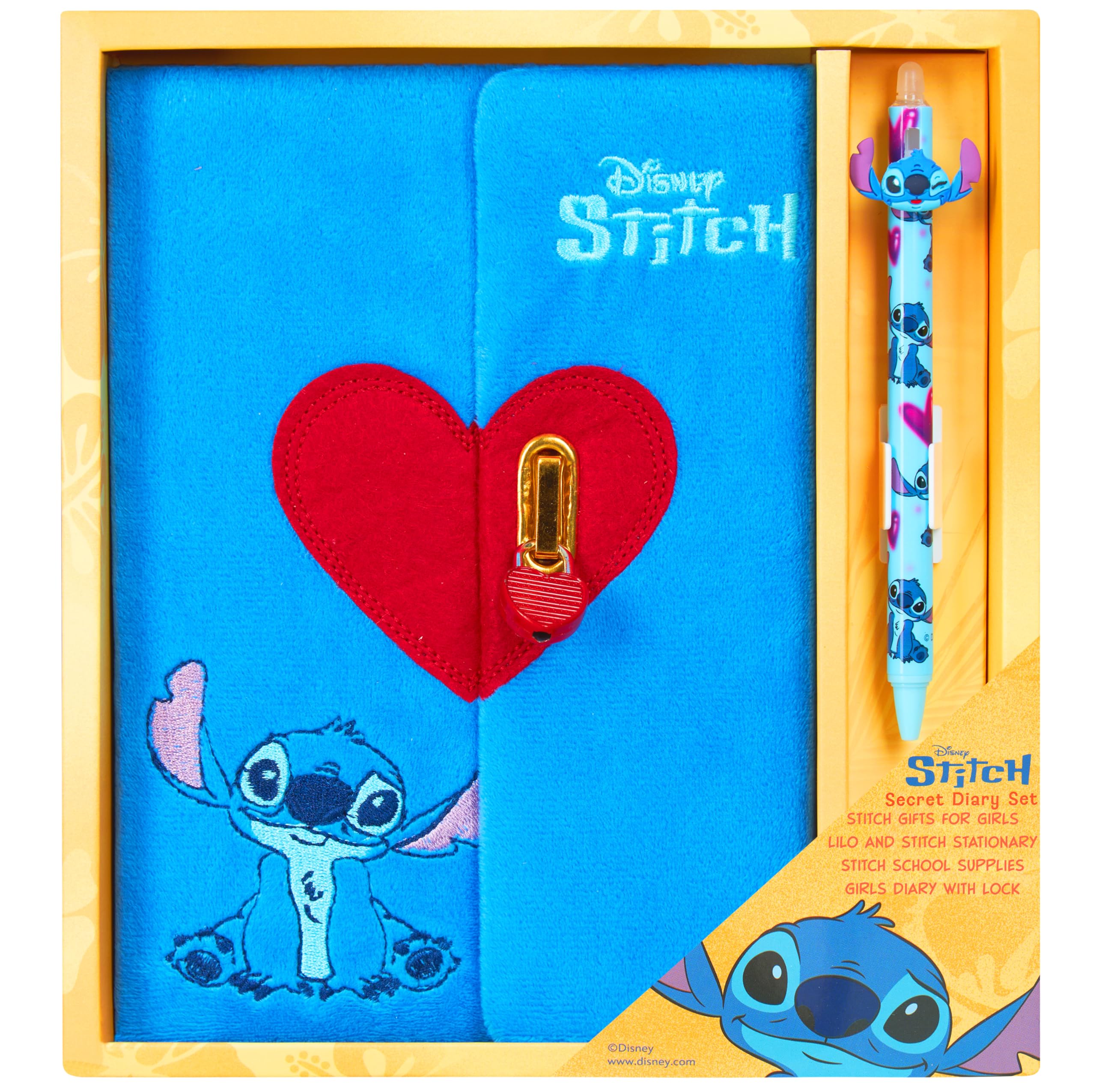 Disney Stitch A5 Secret Diary & Pen Set Stationery Set Office or School Supplies Journal & Ballpoint Pen, Stitch Gifts (Stitch Lock)