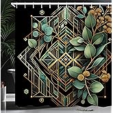 Ambesonne Eucalyptus Leaves Shower Curtain, Art Deco Inspired Geometric Rhombus Ornament Botanical Look, Cloth Fabric Bathroom Decor Set with Hooks, 69