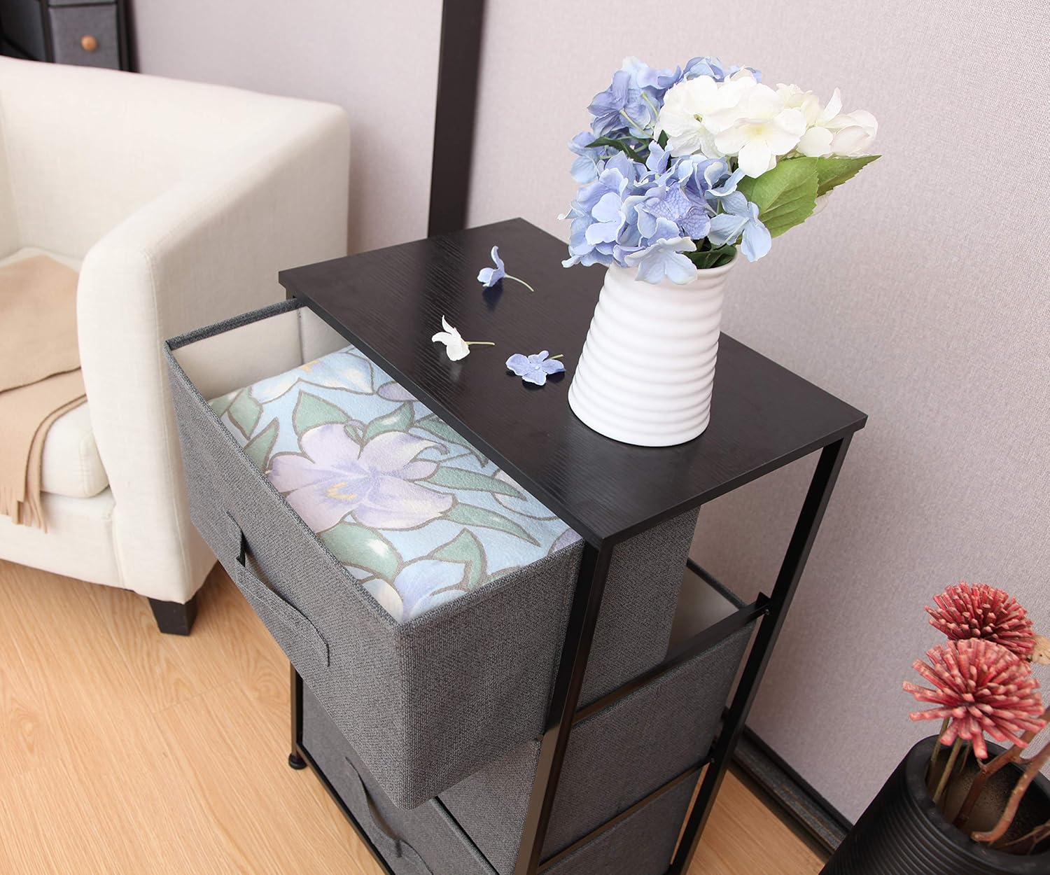 East Loft Tall 4 Drawer Dresser Storage Organizer for Closet, Nursery, Bathroom, Laundry or Bedroom Fabric Drawers, Solid Wood Top, Durable Steel Frame Charcoal : Baby