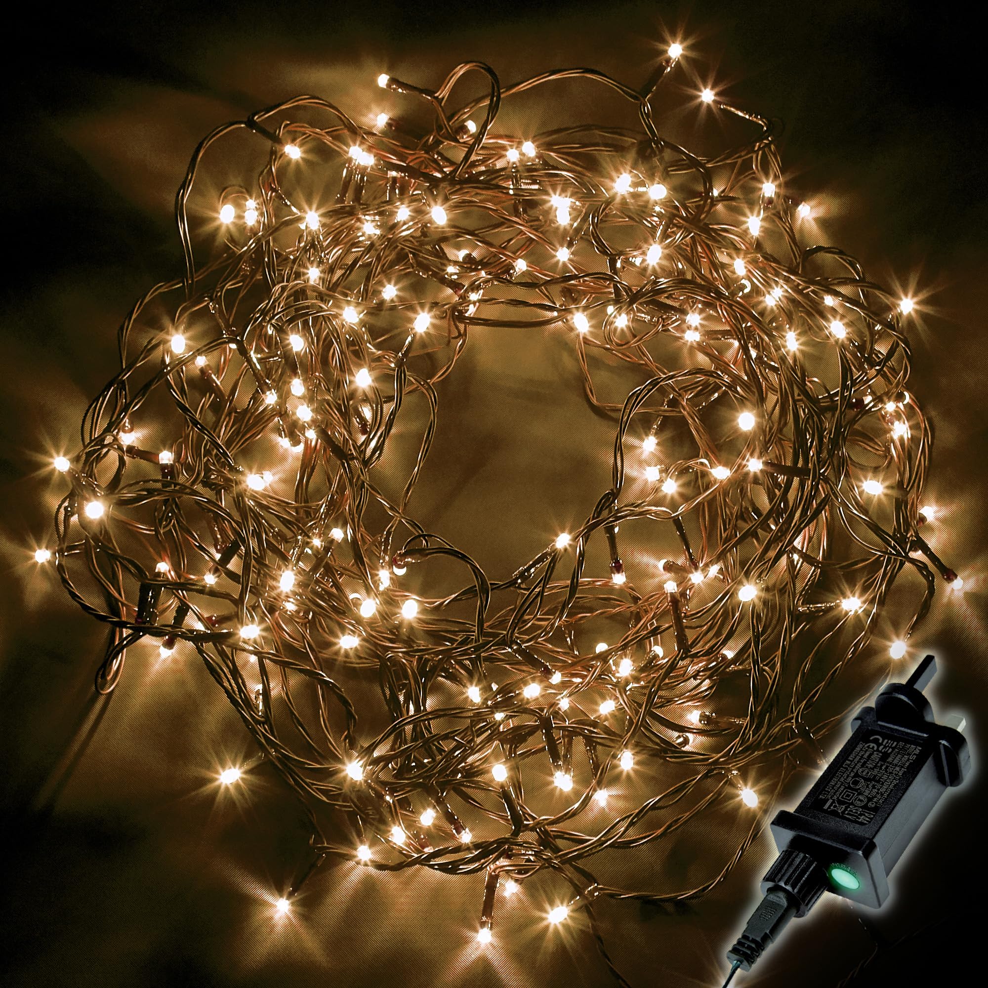NETTA Christmas Tree Fairy Lights - 20M 200 LED Mains Powered, Waterproof Outdoor String Light, 8 Modes Plug in Lighting Outside Indoor & Outdoor Garden Xmas Decorations - Warm White