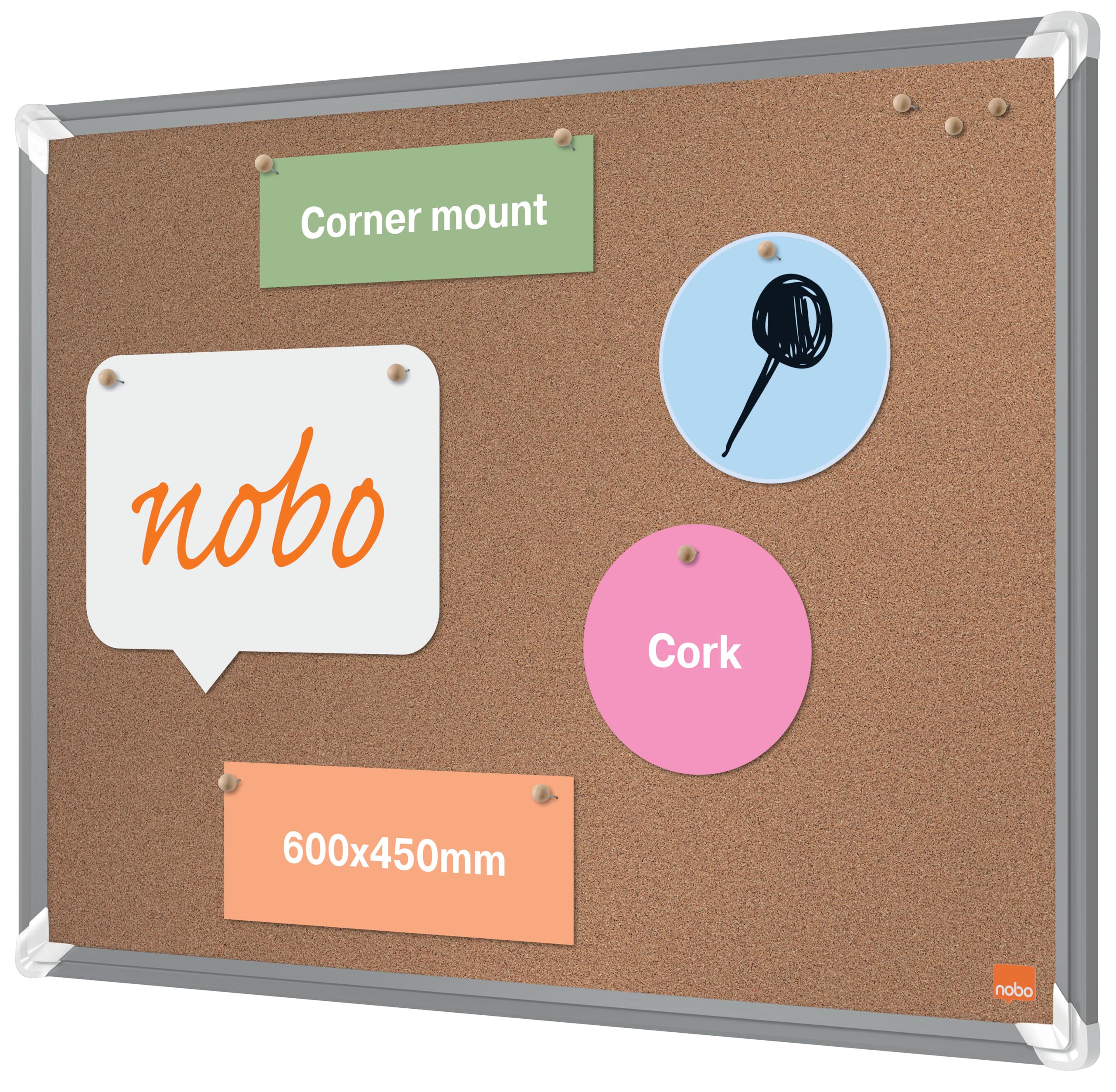 Nobo Premium Plus Cork Notice Board 600x450mm – Pin Board for Wall with Self-Healing Surface, Aluminium Frame, Office Notice Board, Memo Board, Display Board, EU Ecolabel Certified, 1915179