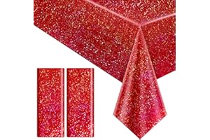 JUST SHIMMER 2 pcs Red Holographic Laser Tablecloths for Parties 40" x 108" Christmas Table Cloth Iridescence Shining Table Decoration For 4th July Graduation Patriotic Casino Night Theme Birthday Party Supplies