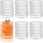 KMIGRUAN Hobnail Drinking Glasses Set of 6,12oz Vintage Glassware Embossed Vintage Water Cups Cocktail Glasses Juice Glasses