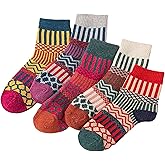 Roiii 5 Pairs Womens Multicolor Fashion Warm Wool Cotton Thick Crew Socks Vintage Socks