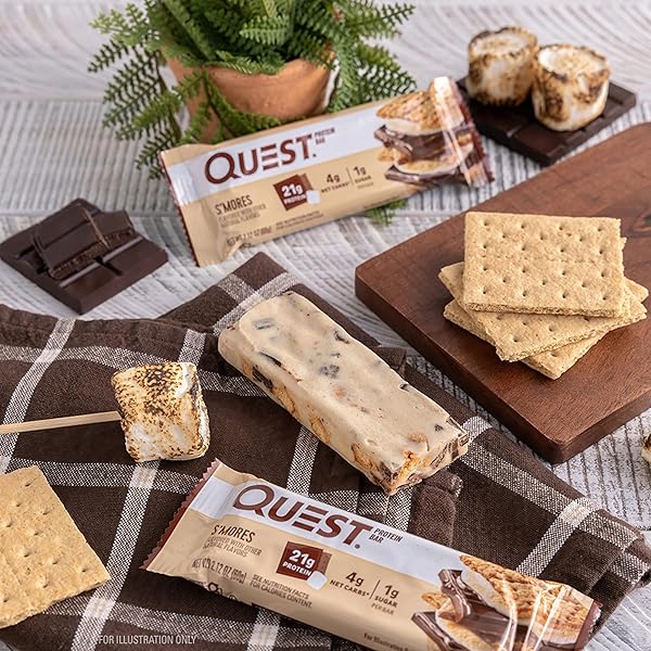 QUEST NUTRITION S’MORES PROTEIN BARS, 21G PROTEIN, 1G SUGAR, 4G NET CARB, GLUTEN FREE, KETO FRIENDLY, 12 COUNT