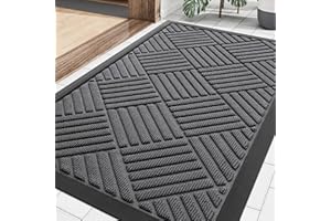 Smiry Front Door Mat Outside Entrance, Heavy Duty Outdoor Indoor Natural Rubber Doormat, Non Slip, Trap Dirt and Moisture, Easy Clean, Low Profile Patio Porch Entryway Mat, 29.5x17, Grey
