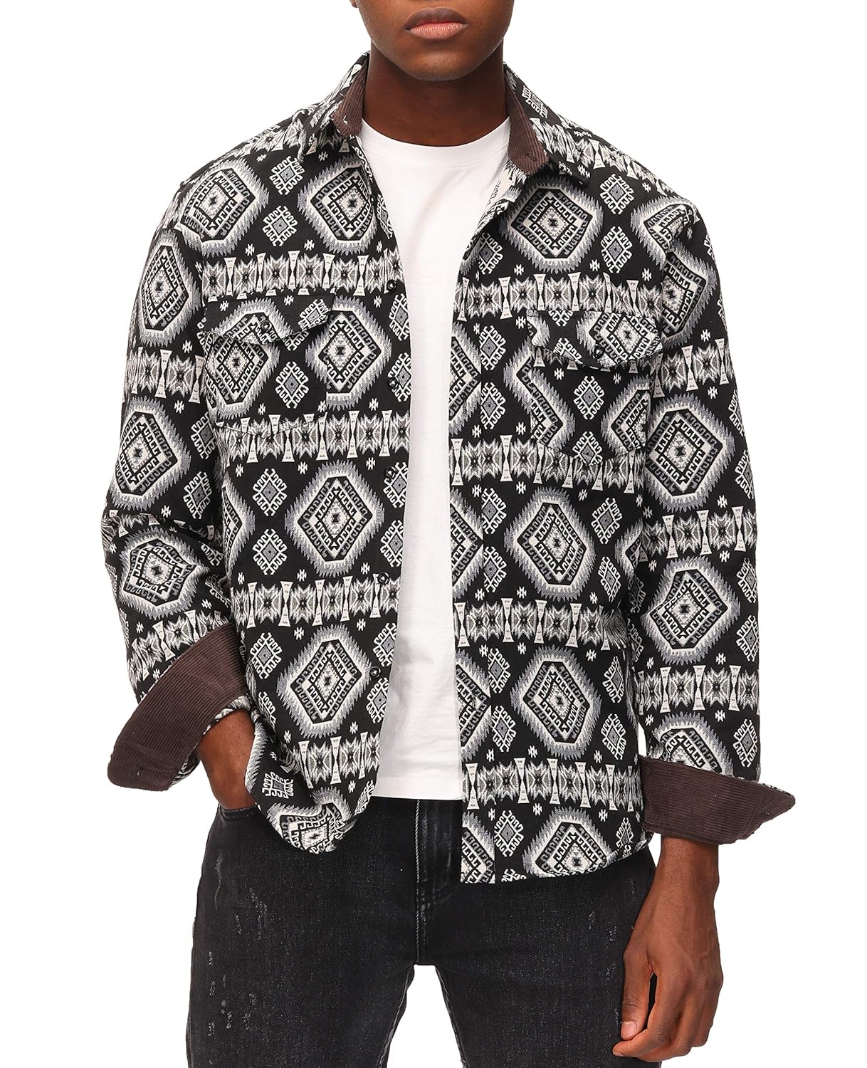 Buy Mens Aztec Print Western Shirt Jacket Designs Long Sleeve Button Up