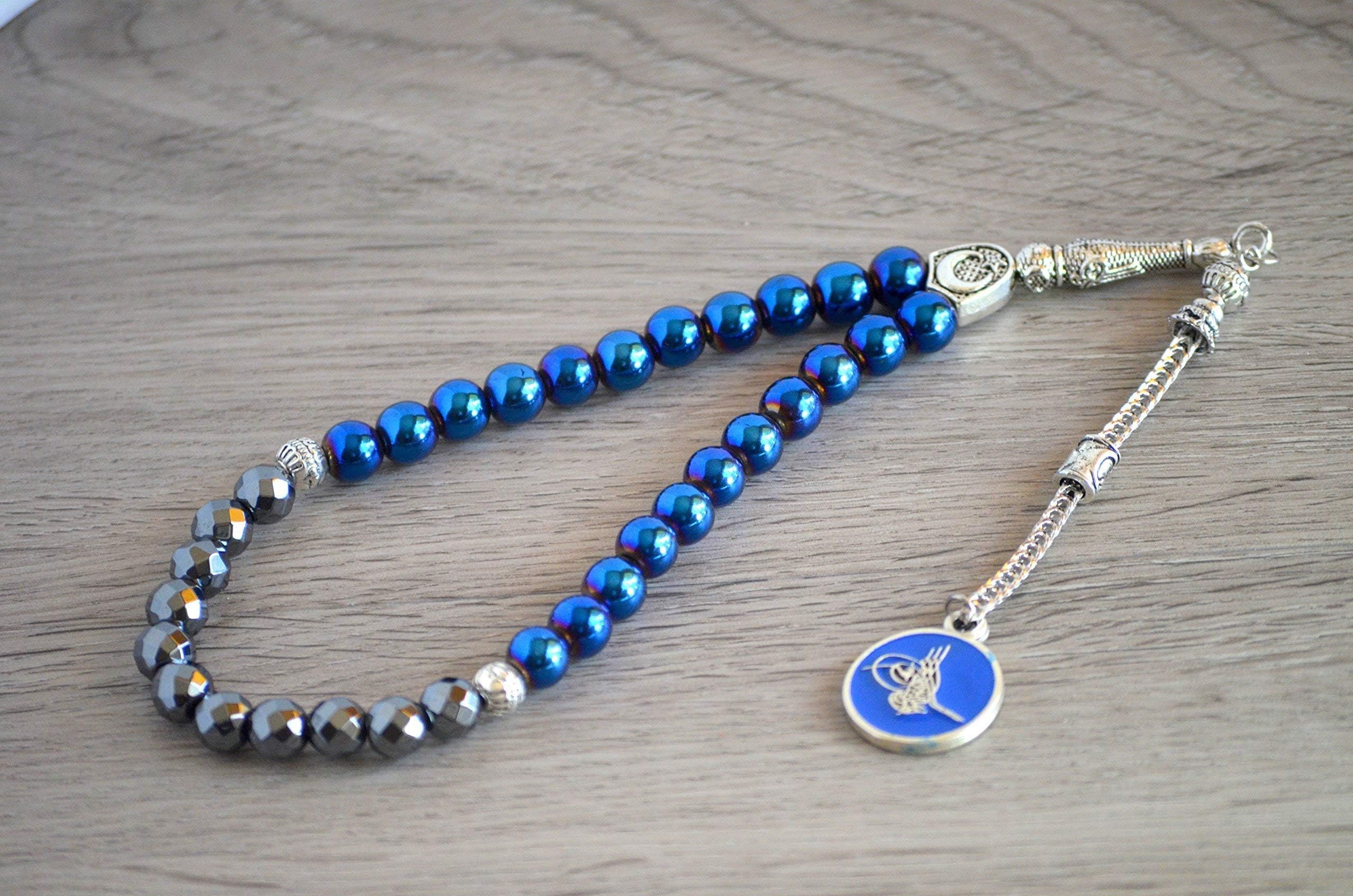 Personalized Double Gemstone Prayer Beads, Golden Worry Beads, Tasbih Monogram Subha Misbaha Tasbih with your Custom Initials