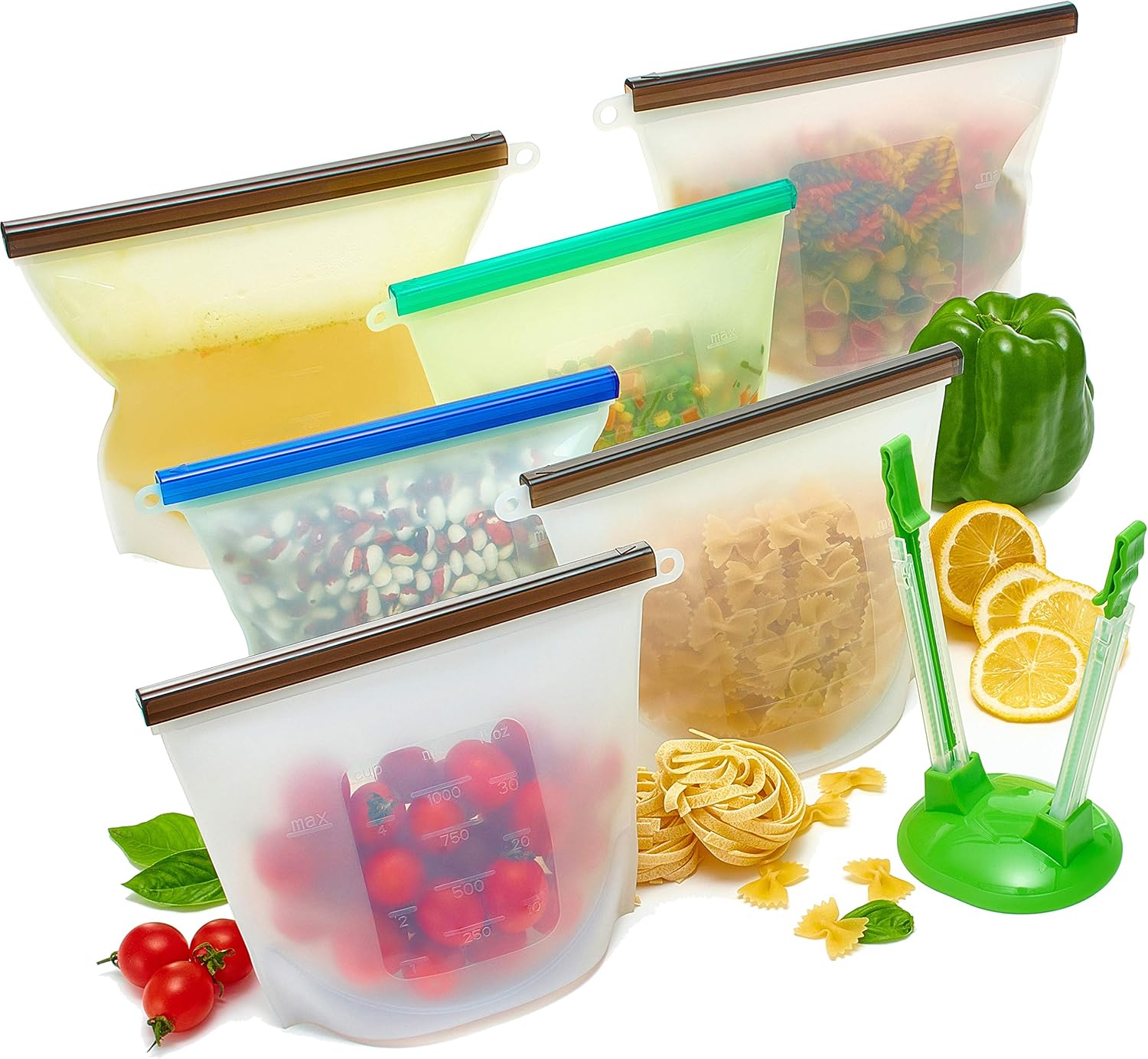 Reusable Silicone Food Ziplock Bags Leak & Spill Proof