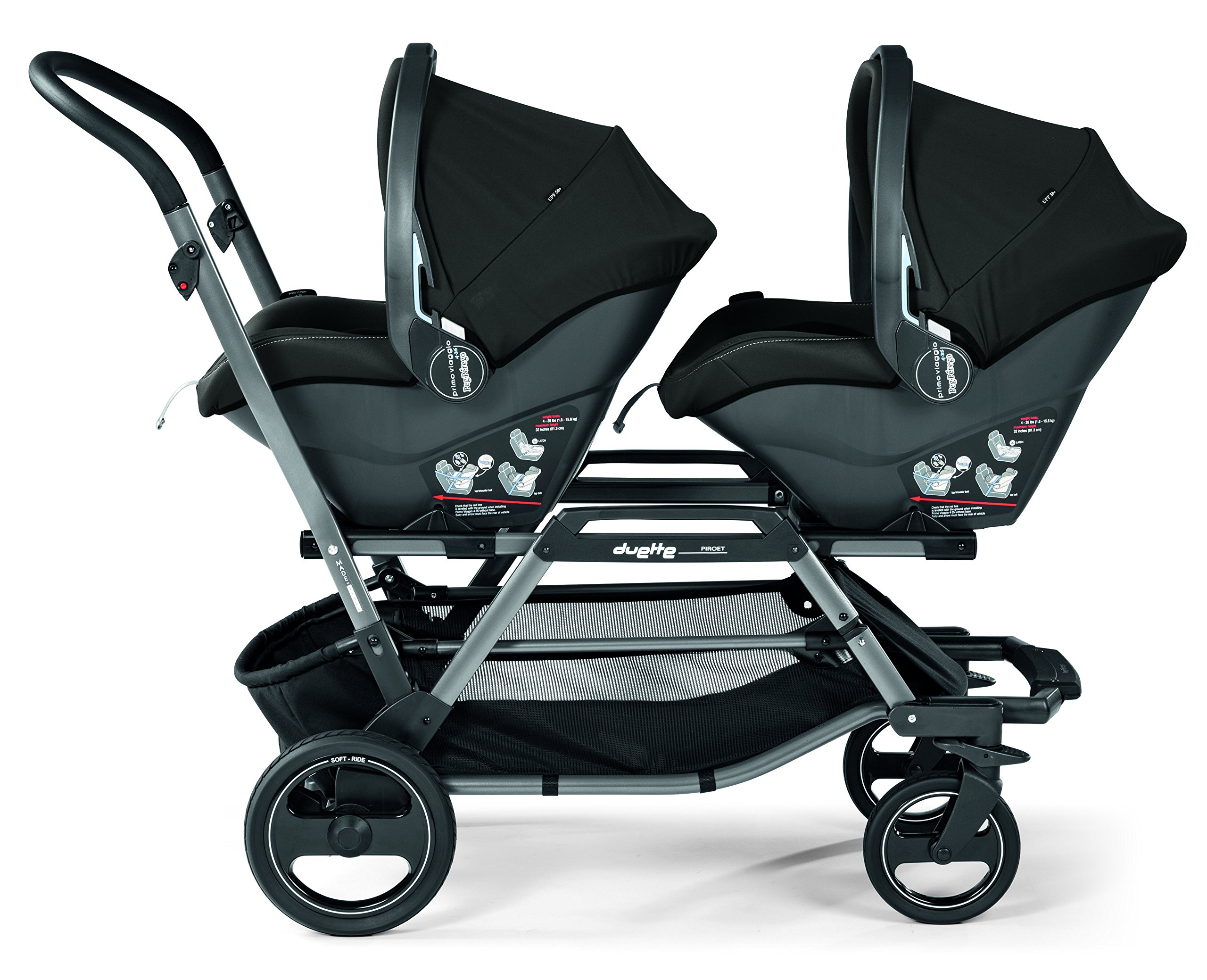 Peg Perego Duette Piroet - Double tandem Stroller - compatible with Primo Viaggio infant car seats - Made in Italy - Atmosphere (Grey)