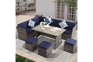 KIGOTY Patio Set 7-Piece Outdoor Dining Set,Patio Table and Chairs Set with Soft Cushions Lawn Furniture in Brown Rattan for Deck,Backyard, Garden