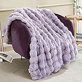 JONIYEAR Soft Fuzzy Bubble Faux Rabbit Fur Throw Blanket 50" x 60", Reversible Aesthetic Warm Thick Fluffy Blanket for Winter,Luxury Cozy Puffy Shaggy Plush Furry Blankets for Couch Sofa, Lilac Purple