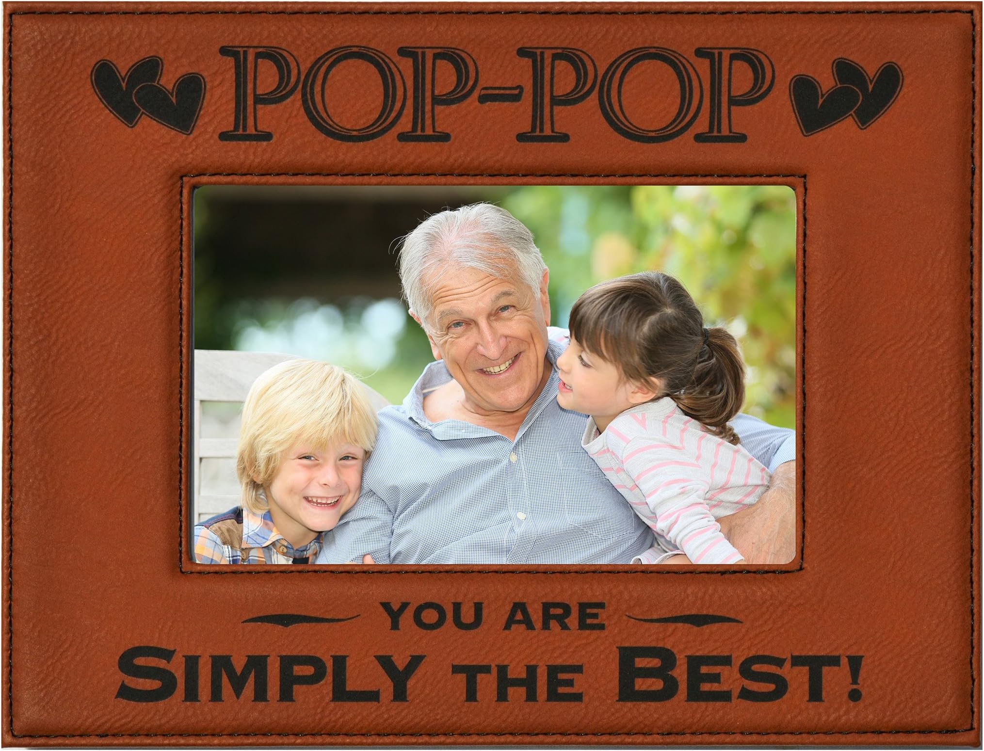 POP-POP GIFT ~ Engraved Leatherette Picture Frame ~ POP-POP You Are SIMPLY THE BEST! Grandparents Day Gift, Papa Birthday Gift, Grandpa Christmas Gift (4x6 Rawhide)