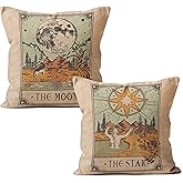 M-Qizi Tarot Card Pillow Covers Set - 2 Pieces 18 X 18 Pillow Cover Witchy, Decorative Pillows Astrology, Constellation Pillow Cover, Tarot Gifts, Witch Decor(MoonStar)