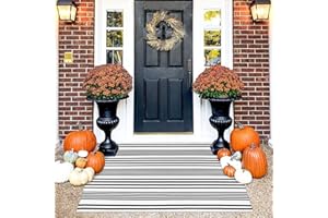 Collive Door Mat Black and White Striped Outdoor Rug 3x5, Fall Front Porch Rug Washable Farmhouse Cotton Woven Farmhouse Indoor Outdoor Rug for Doormat/entryway