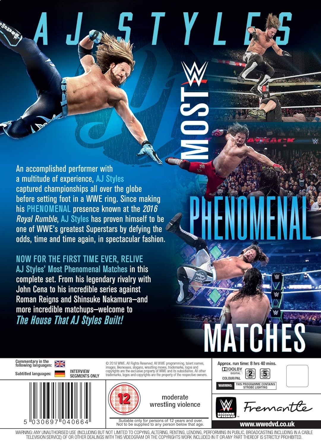 Amazon Com Wwe Aj Styles Most Phenomenal Matches Dvd Movies Tv