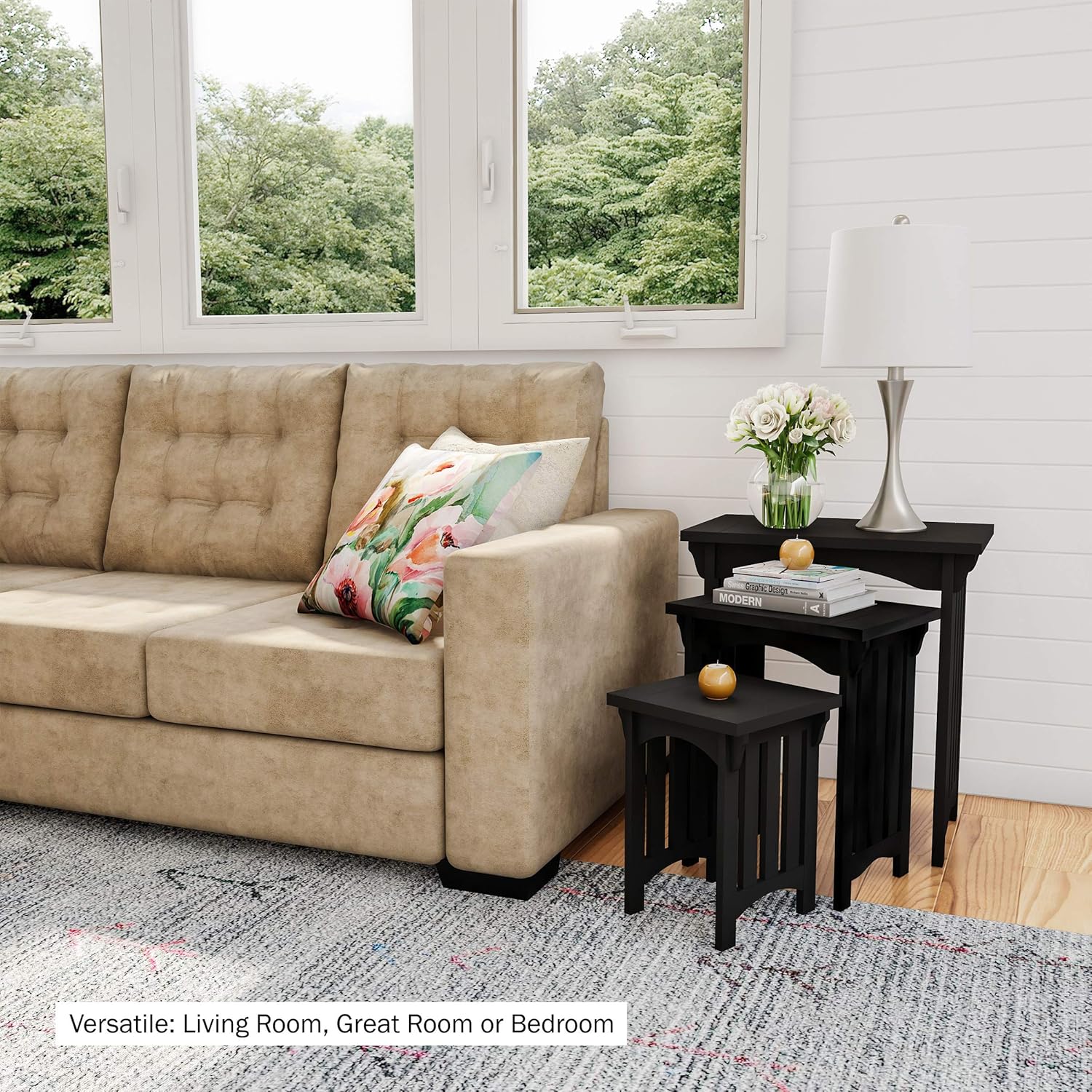 Home Lavish Nesting Set of 3, Traditional with Mission Style Legs for Living Room Coffee Tables or Nightstands Accent Furniture (Black): Furniture & Decor