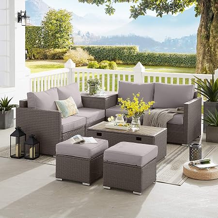 Amazon Com Tribesigns 8 Pieces Patio Furniture Set With 2 Storage Tables Soft Cushions Extra Large Outdoor Sectional Sofa Wicker Rattan Couch Conversation Set For Garden Porch Backyard Bn Grey Garden