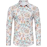 TURETRENDY Men's Paisley Floral Dress Shirt Long Sleeve Slim Fit Button Down Shirts for Prom Wedding Party