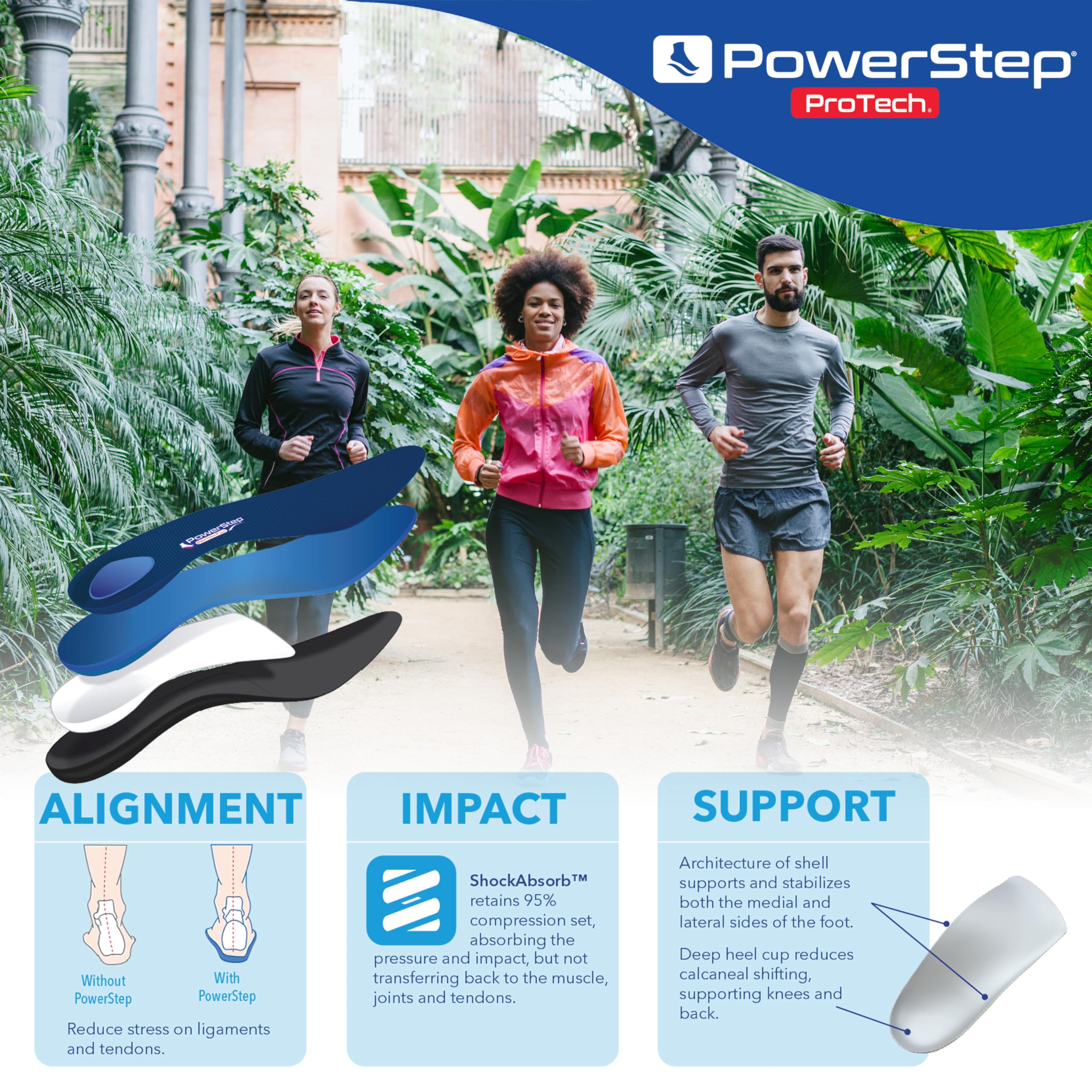 PowerStep ProTech Full Length Orthotic Insoles - Medical Grade Arch Support Inserts for Relieving & Preventing Plantar Fasciitis + Heel Pain - Maximum Cushioning + Memory Foam Orthotics