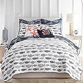 Levtex Home - Bakio Quilt Set - Full/Queen Quilt + Two Standard Pillow Shams - Contemporary Coastal in Navy and White - Quilt Size (88x92in.) and Pillow Sham Size (26x20in.) - Reversible - Cotton