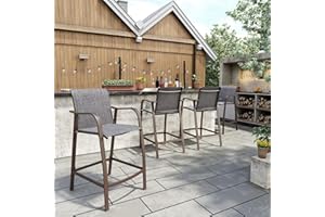 Crestlive Products Outdoor Bar Stools Set of 4, Counter Height Bar Stool All-Weather Patio Furniture with Armrests, Patio Aluminum Bar Stools for Garden Backyard Lawn, 27.5'' Seat Height (Dark Gray)
