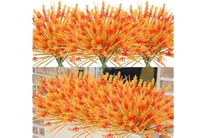Agusbagli Artificial Fall Flowers Outdoors, 24 Bundles UV Resistant Fall Fake Lavenders Flowers No Fade Faux Fall Plants Arrangement for Thanksgiving Autumn Weddings Indoor Home Decorations - Orange