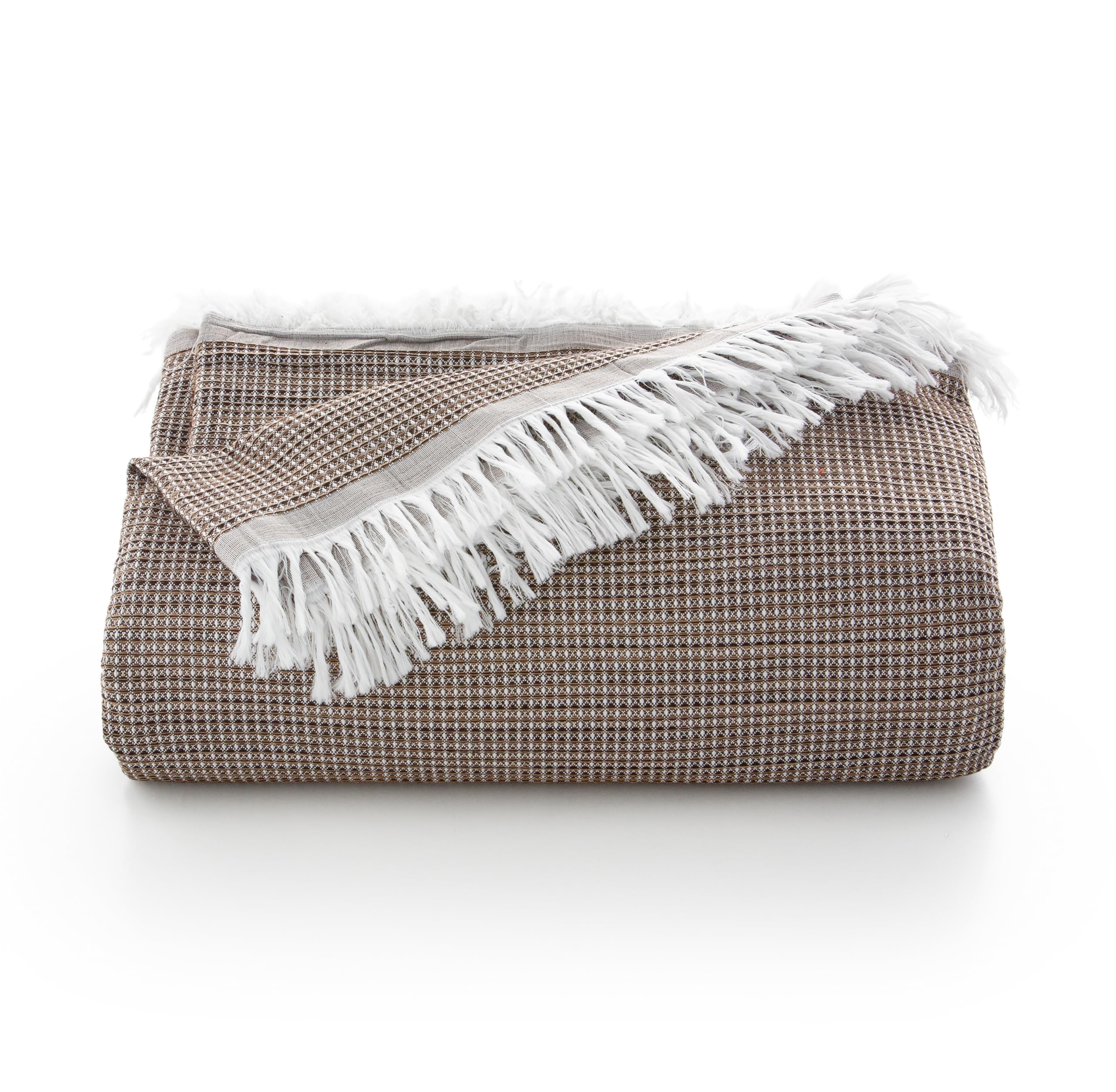 GAMUSI Multi-purpose Bedspread for 90/105 cm Bed and Sofa. Plaid Foulard Bedspread Sofa Cover 2 Seater Soft and Breathable Cotton Honeycomb – 180 x 280 cm, Coffee