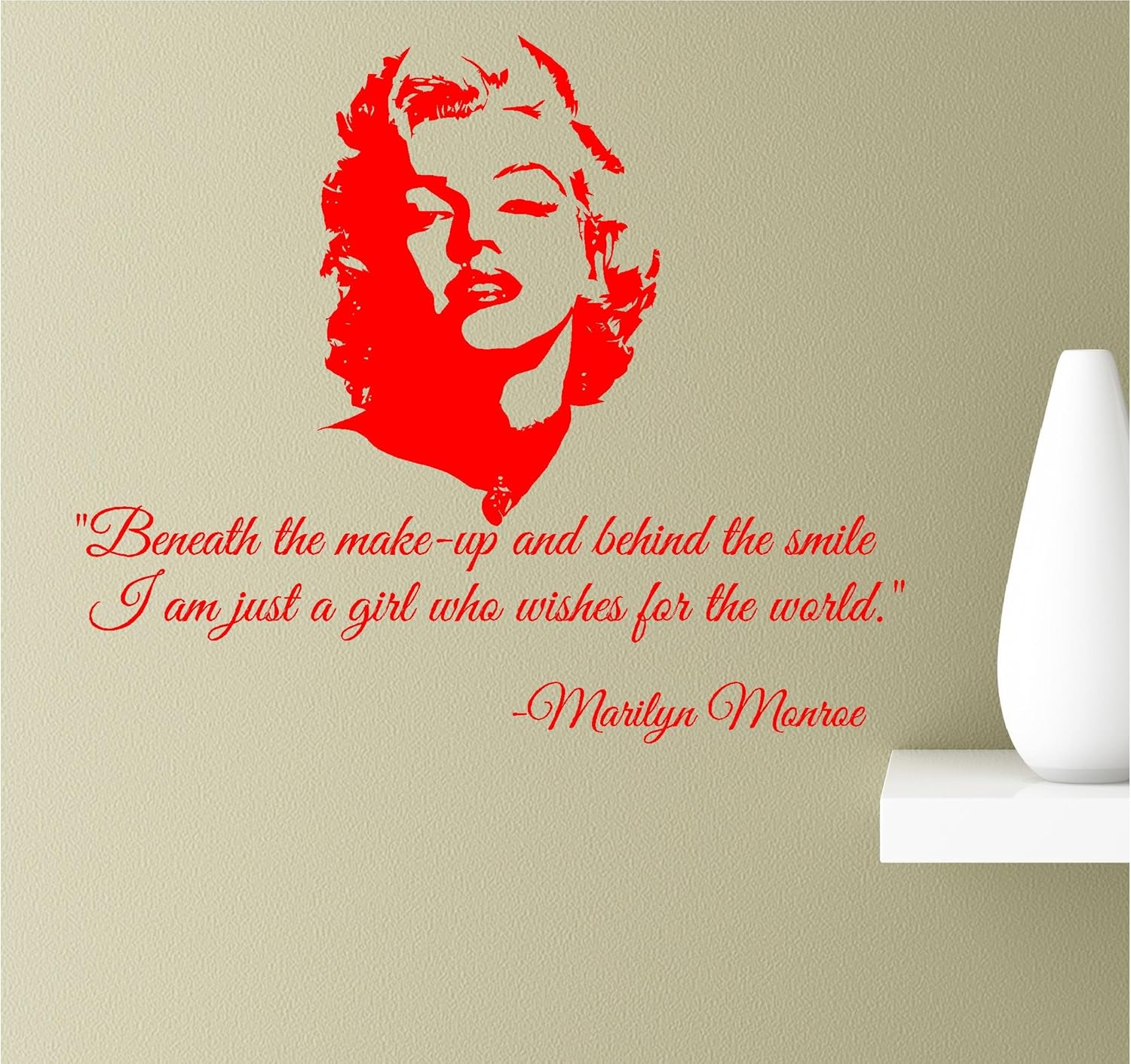 Beneath The Make-Up and Behind The Smile I am Just A Girl Who Wishes for The World 22x19 Red Vinyl Wall Art Inspirational Quotes Decal Sticker