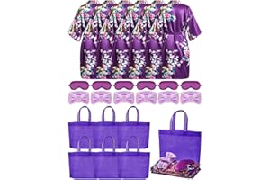 Sintuff 24 Pcs Kids Spa Party Supplies for Girls 6 Spa Party Robes 6 Tote Bags 6 Headbands 6 Sleep Masks(Size 12)
