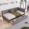 Merax Upholstered Daybed with 2 Storage Drawers, Twin Size Sofa Bed Frame, No Box Spring Needed, Linen Fabric, Gray