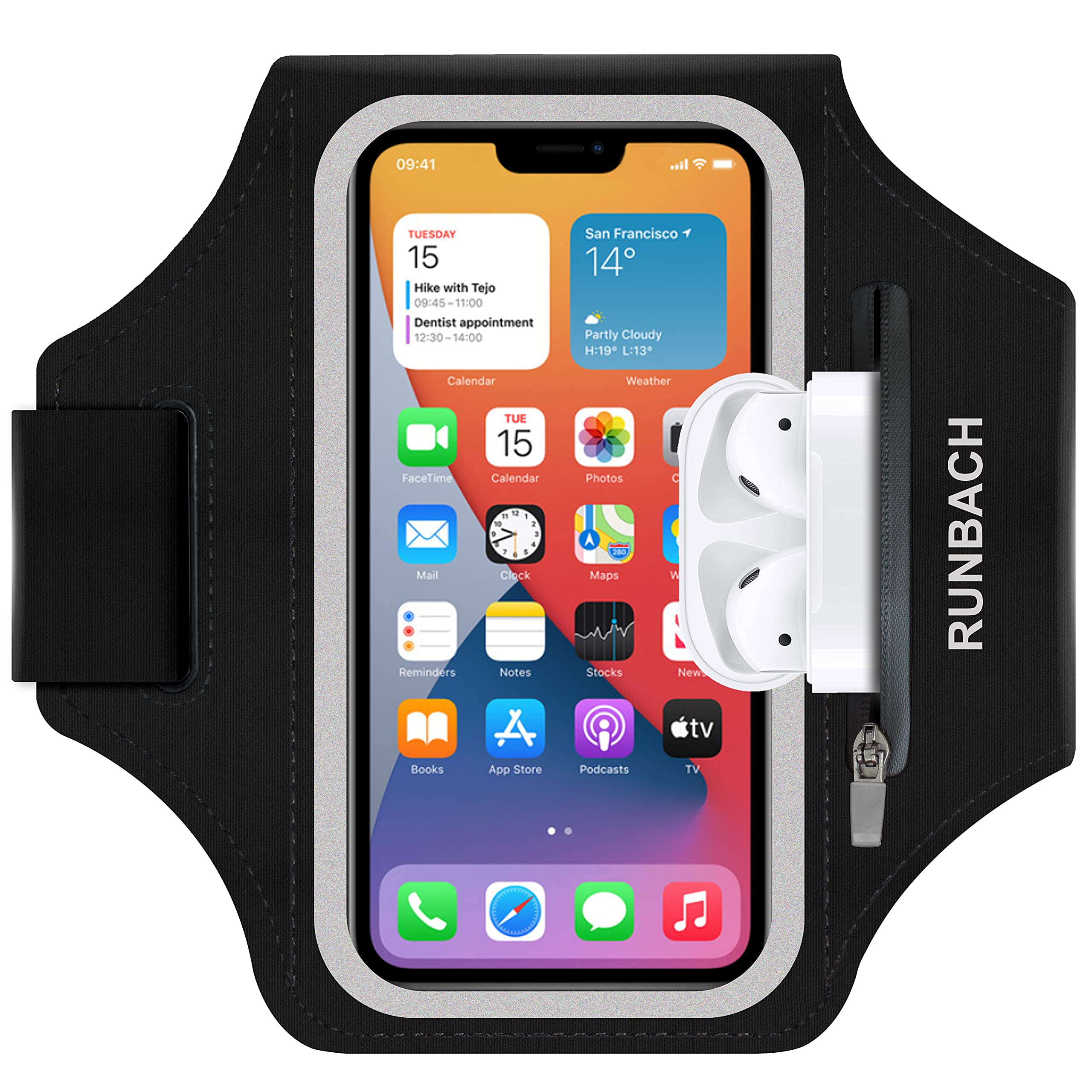 RUNBACH Armband for Samsung Galaxy S26 Ultra/S25 Ultra/S24 Ultra/S23 Ultra/S22 Ultra/S21 Ultra/S20 Ultra/S26+/S25+/S24+/S23+/S22+/S21+/S20+/S10+/S9+/S8+, with Zipper Pocket for for Galaxy Buds (Black)