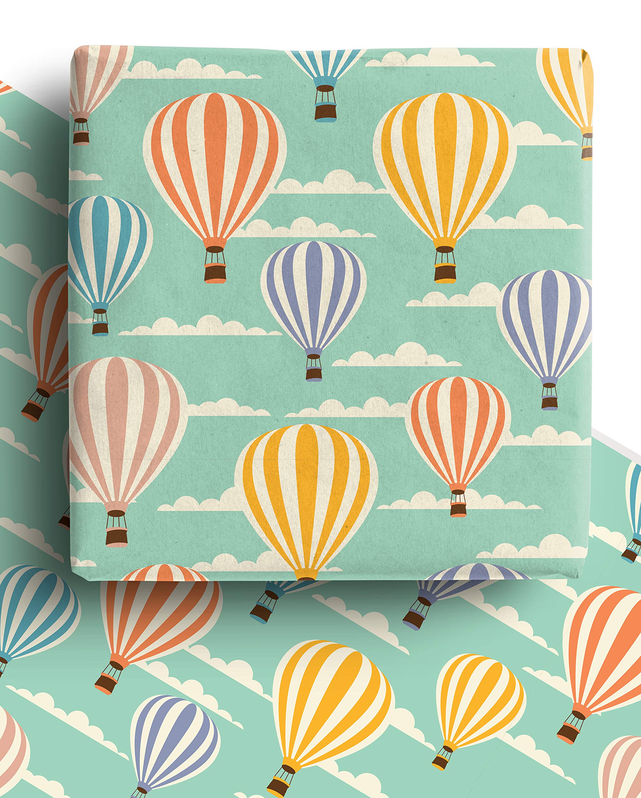 4 x Air Balloon Vintage Eco Wrapping Paper Sheets 70cmx50cm - Premium Recyclable Gift Wrap for Birthday, Father's Day, Retirement, Travel, New Baby, Graduation & more