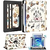 Kidcube for iPad 9th/8th/7th Generation Case 10.2 Inch - for Women Girls Kids Cute Rotating Stand Folio Cover with Pencil Holder & Card Slot Kawaii Cartoon Dogs Design for iPad 9th/8th/7th Gen Cases