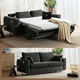 Pull Out Sofa Bed, No Cushion Removal,Queen Sleeper Sofa,Chenille Dark Grey | USB Fast Charging, Memory Form Mattress, 2-in-1 Convertible Comfy Loveseat Couch Bed for RV, Apartment, Small Spaces
