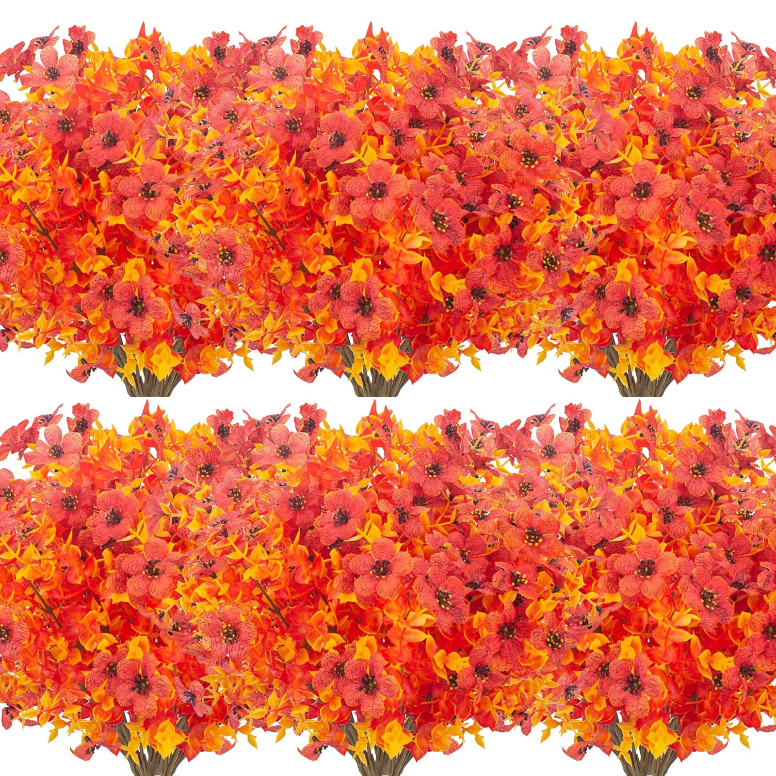 Photo 1 of XEOLIAN 12 Bundles Artificial Fall Flowers Fake Plastic Plants Indoor Outside Hanging Planter No Fade Faux Autumn Plants Thanksgiving Christmas Wedding Party Home Garden Fireplace Décor (Gold Yellow)
