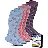 Pembrook Light Compression Socks for Women & Men - 3 Pairs | 8-15 mmHg Cotton Compression Socks Women, Knee High Comfort