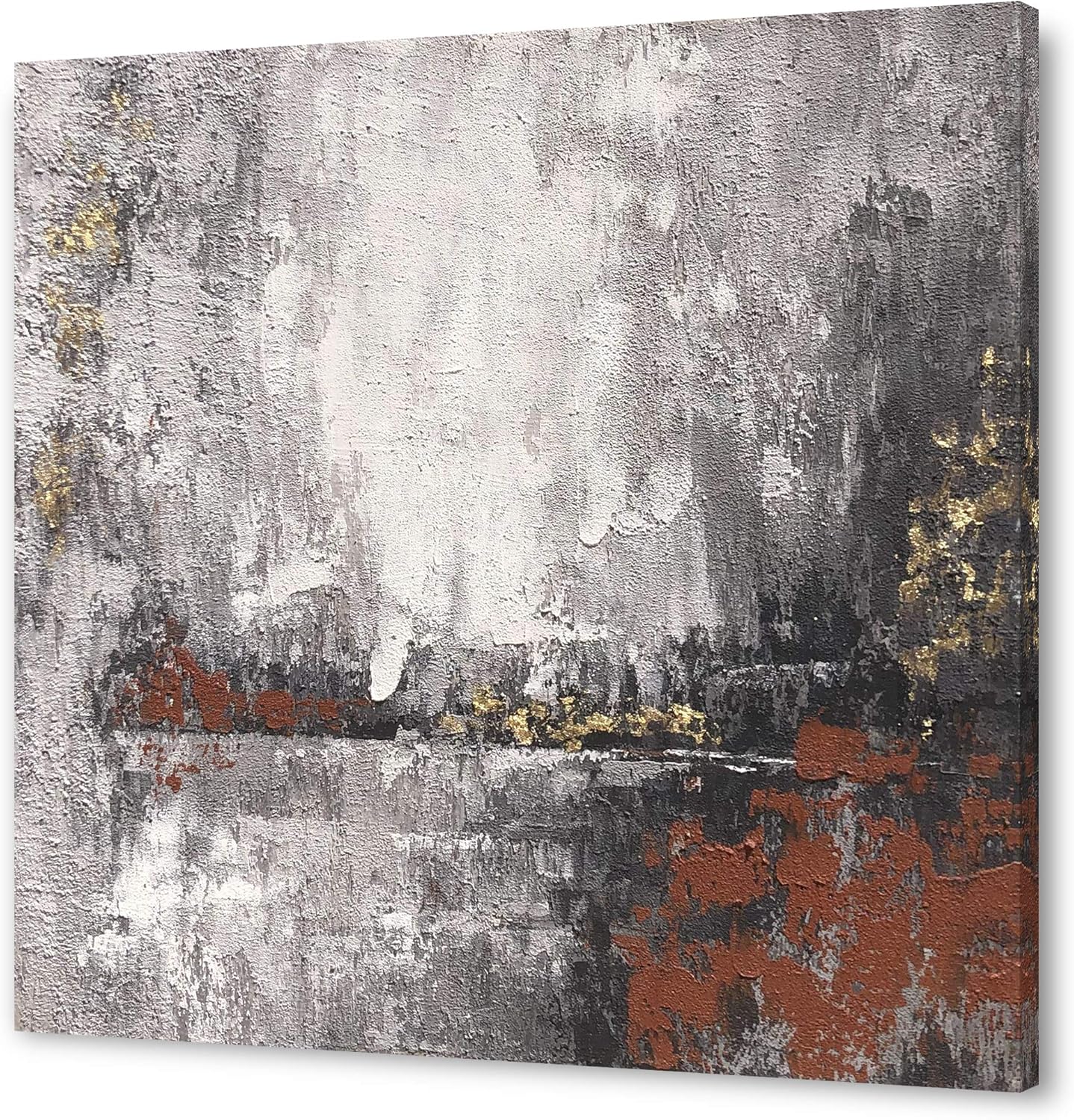 Yihui Arts Black and White Canvas Wall Art Hand Painted Abstract Painting Pictures With Gold Foil for Home Decoration