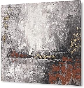 Yihui Arts Black and White Canvas Wall Art Hand Painted Abstract Painting Pictures With Gold Foil for Home Decoration